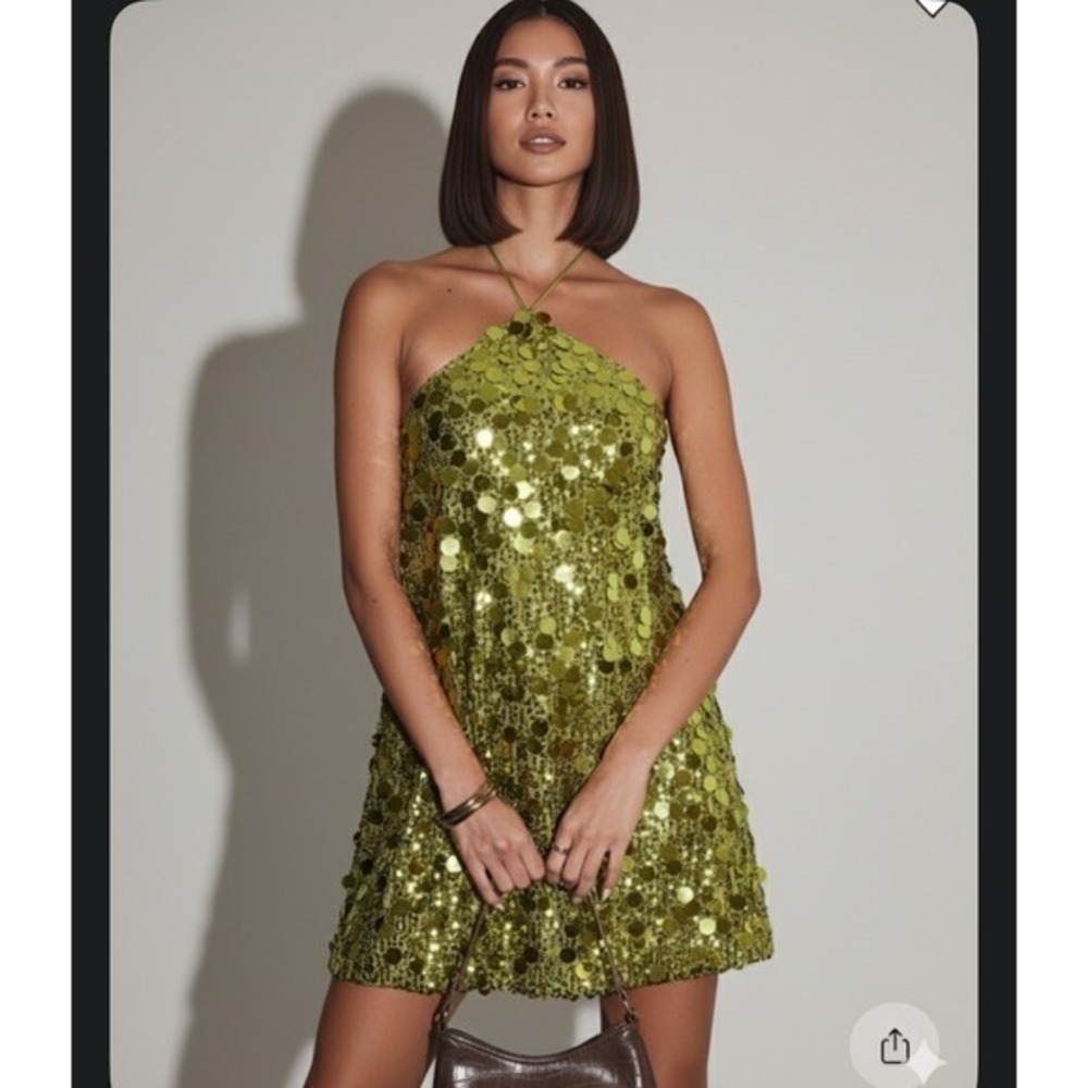 Princess Polly Lime Green Sequin Halter Mini Dress